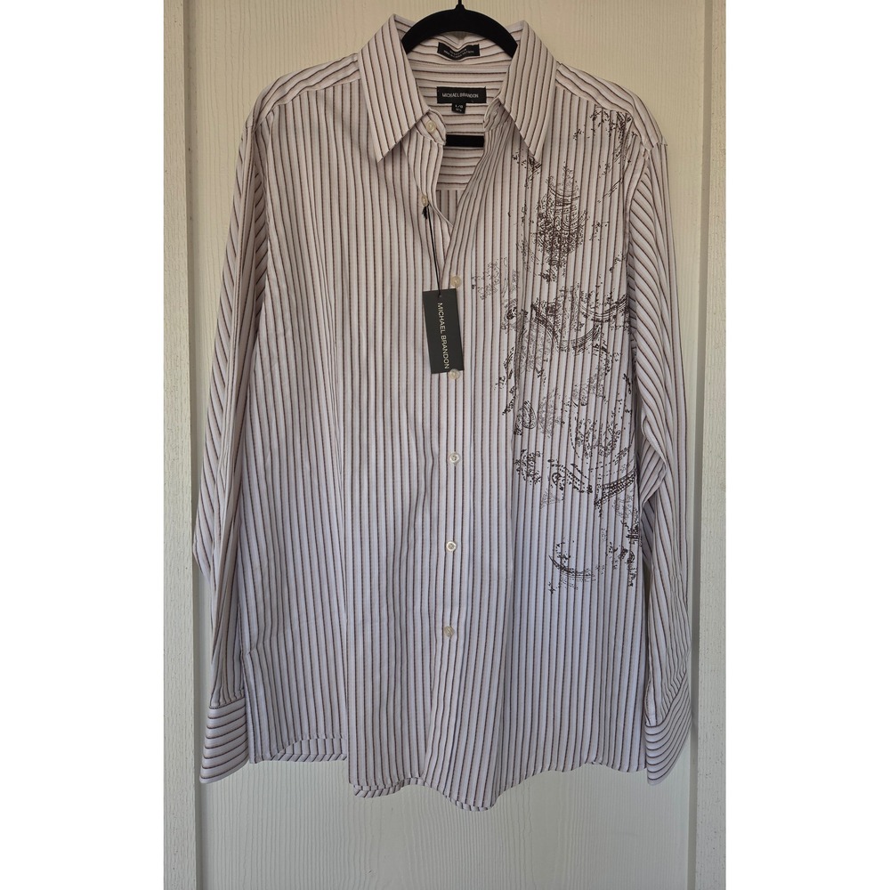 NWT Michael Brandon Mens Graphic Print Button Down Shirt Sz S Y2K Floral Tribal